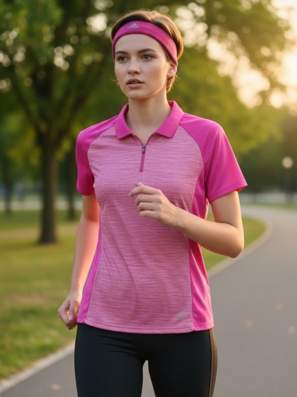 adidas | Women’s Bright Pink 1/4 Zip Mock Collar Short-Sleeve Golf Shirt Size XL